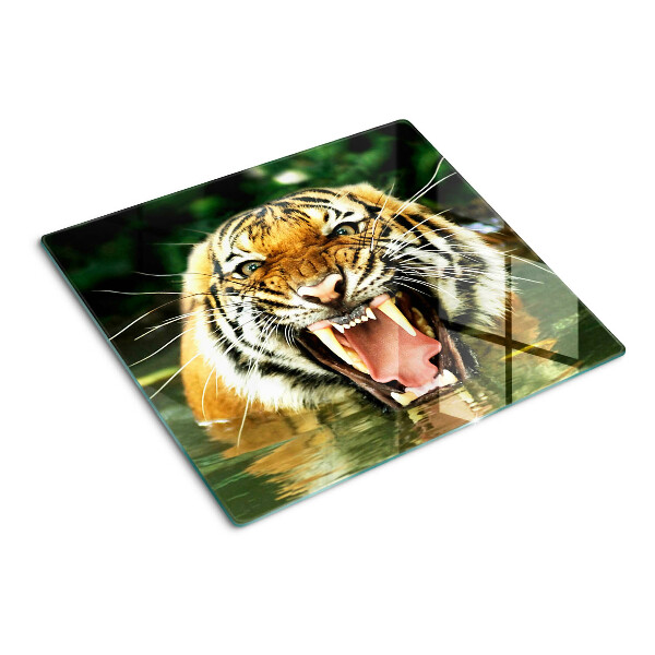 Glass chopping board Tiger on the attack
