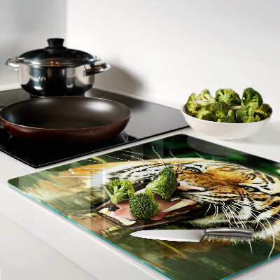 Glass chopping board Tiger on the attack