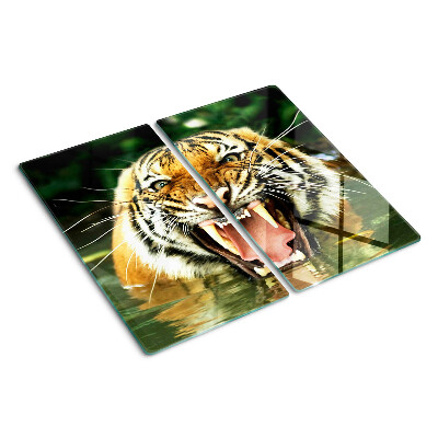 Glass chopping board Tiger on the attack