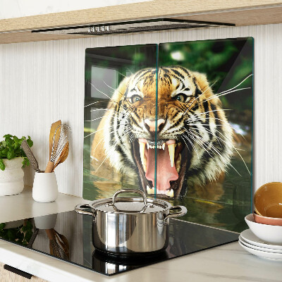 Glass chopping board Tiger on the attack
