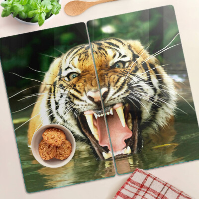 Glass chopping board Tiger on the attack