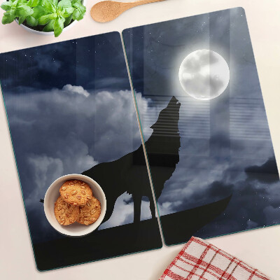 Glass chopping board Wolf in the moonlight
