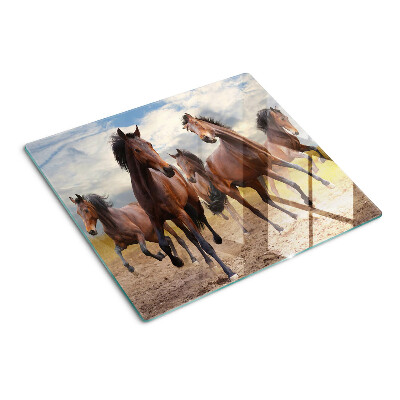 Glass kitchen board Horses running in the pasture