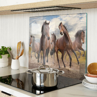 Glass kitchen board Horses running in the pasture