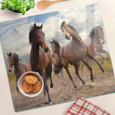 Glass kitchen board Horses running in the pasture