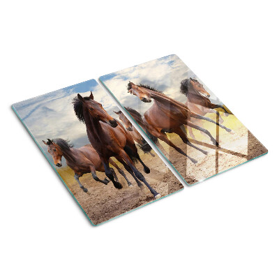 Glass kitchen board Horses running in the pasture