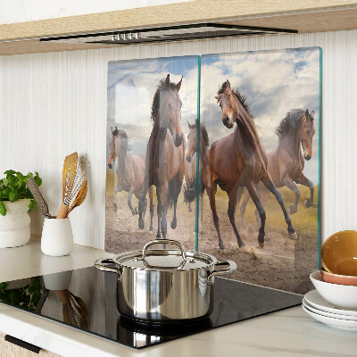 Glass kitchen board Horses running in the pasture