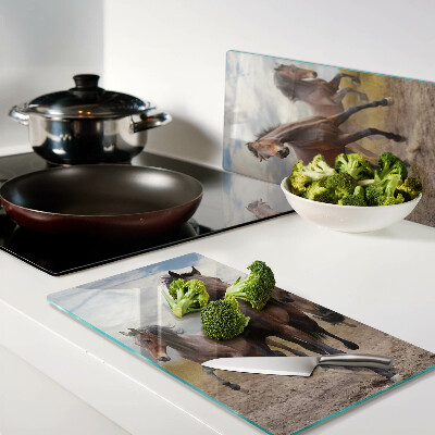 Glass kitchen board Horses running in the pasture