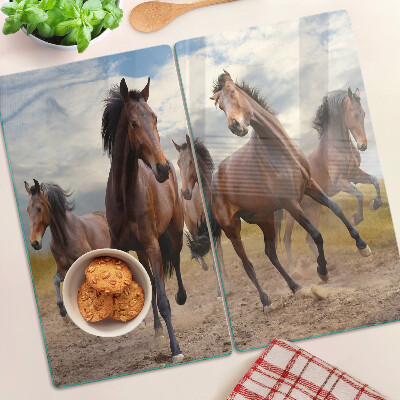 Glass kitchen board Horses running in the pasture