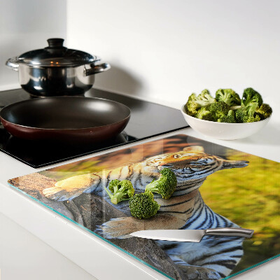 Glass chopping board Tiger in the background of nature
