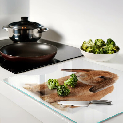 Glass kitchen board Rabbit on a white background