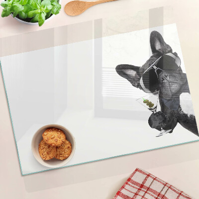 Glass kitchen board Dog with sunglasses