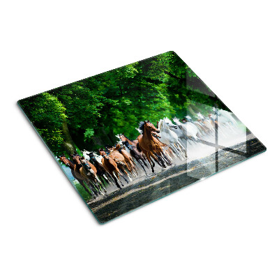 Glass chopping board Galloping horses in nature