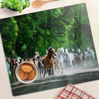 Glass chopping board Galloping horses in nature