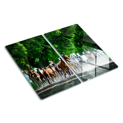 Glass chopping board Galloping horses in nature