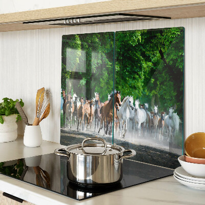 Glass chopping board Galloping horses in nature