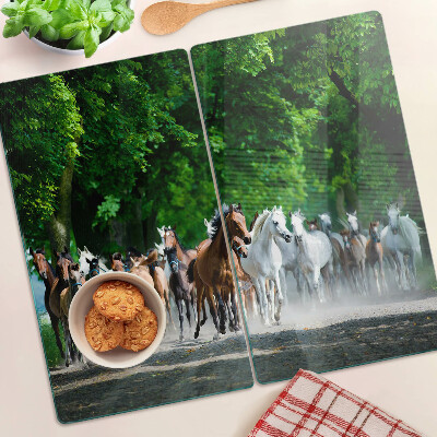 Glass chopping board Galloping horses in nature