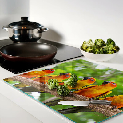 Glass chopping board Parrots on a branch