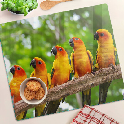 Glass chopping board Parrots on a branch