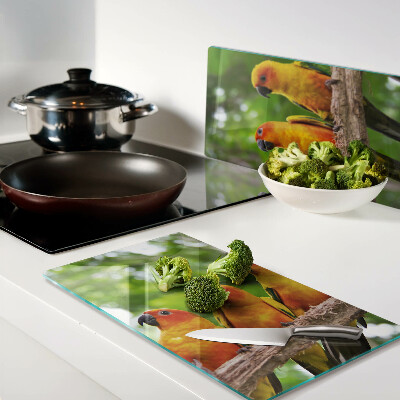 Glass chopping board Parrots on a branch