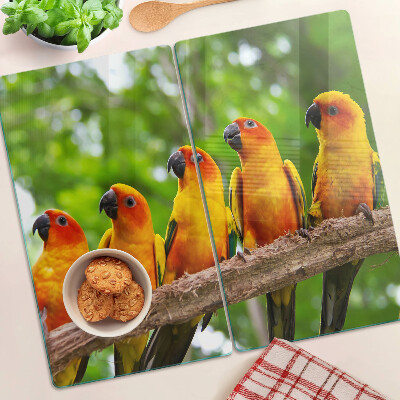 Glass chopping board Parrots on a branch