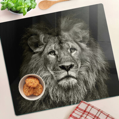 Glass chopping board Lion in black and white