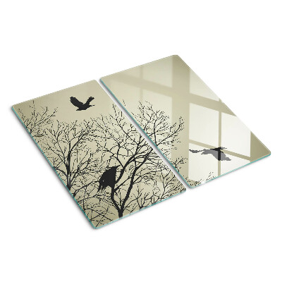 Glass kitchen board Birds on tree branches