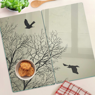 Glass kitchen board Birds on tree branches