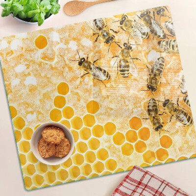 Glass chopping board Beehives and bees