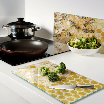 Glass chopping board Beehives and bees