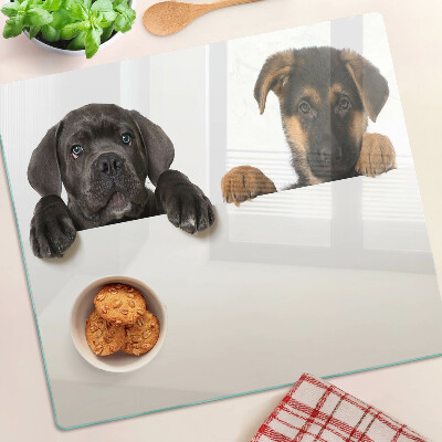 Glass chopping board Two dogs looking around