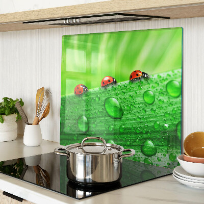 Glass chopping board Ladybugs on a green background