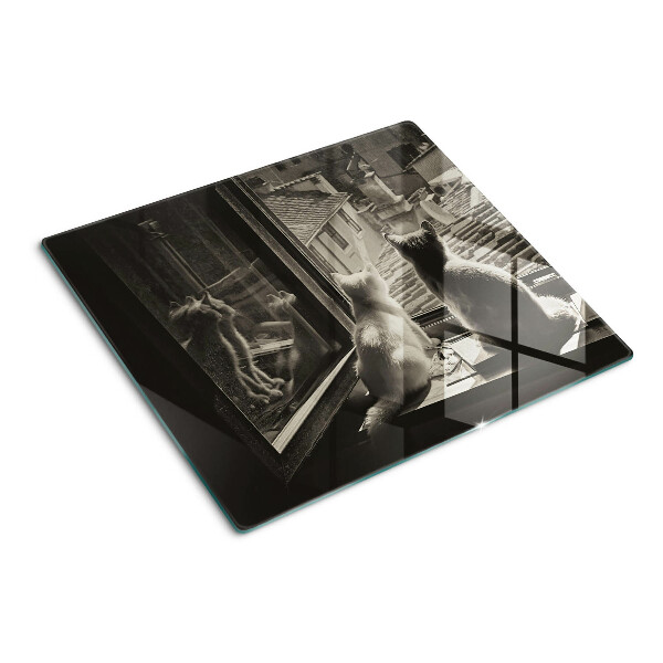 Glass chopping board Cats at the window