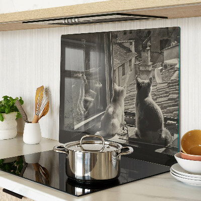 Glass chopping board Cats at the window