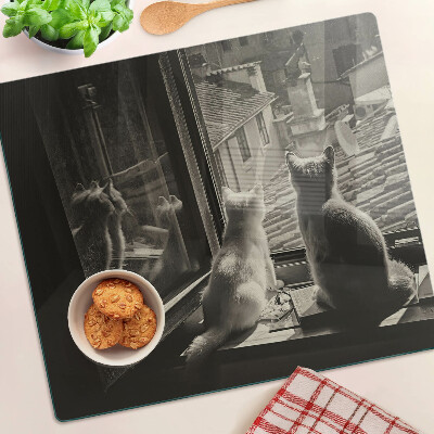 Glass chopping board Cats at the window