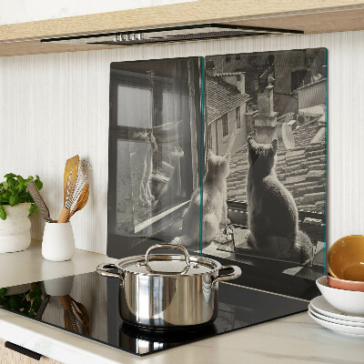 Glass chopping board Cats at the window