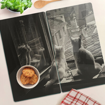 Glass chopping board Cats at the window
