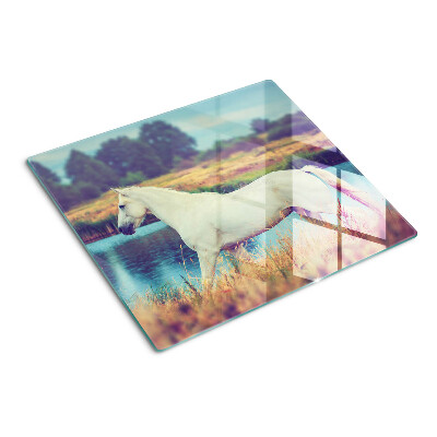 Glass chopping board White horse by the water