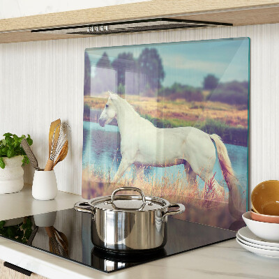 Glass chopping board White horse by the water