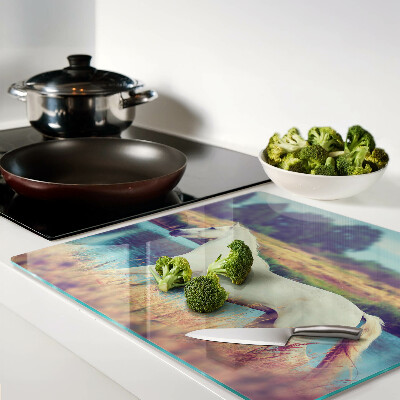 Glass chopping board White horse by the water