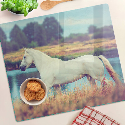 Glass chopping board White horse by the water