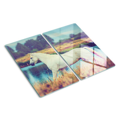 Glass chopping board White horse by the water