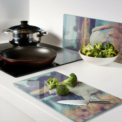 Glass chopping board White horse by the water