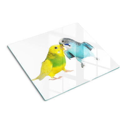 Glass kitchen board Yellow and blue parrots