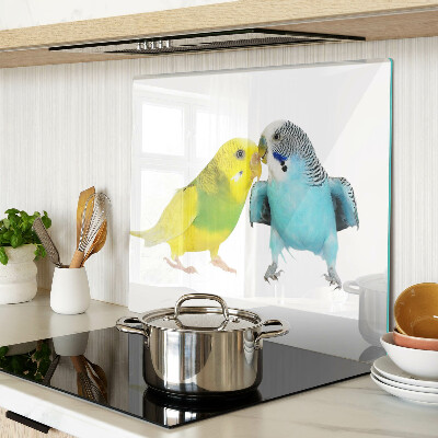 Glass kitchen board Yellow and blue parrots