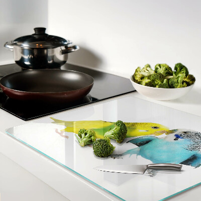 Glass kitchen board Yellow and blue parrots