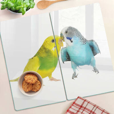 Glass kitchen board Yellow and blue parrots