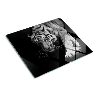Glass chopping board Tiger in black and white
