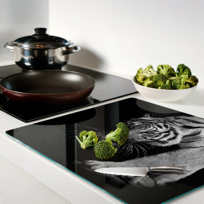 Glass chopping board Tiger in black and white