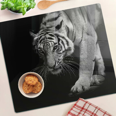 Glass chopping board Tiger in black and white